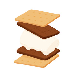 S'more graham cracker character. Chocolate bar and graham crackers. S'more graham cracker, chocolate, and marshmallow.