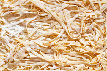 Pasta casera recién preparada. Vista superior y de cerca