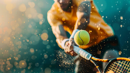 Professional tennis player hitting a backhand.