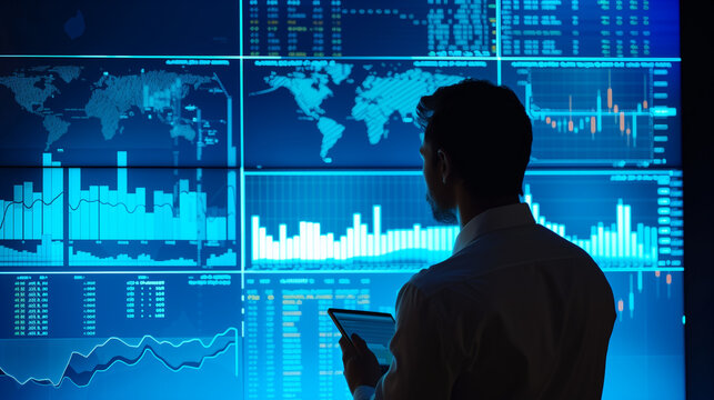 Data analyst and chartist analyzing economic graph, growth chart and market data. Business analysis, trading concept, Business and finance concept background , Crypto currency, Technology background.