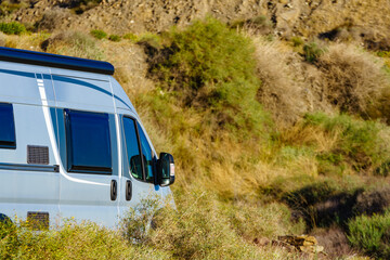 Caravan van camping on nature.