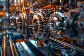 Fototapeta premium A machine with many gears and a large gear in the middle