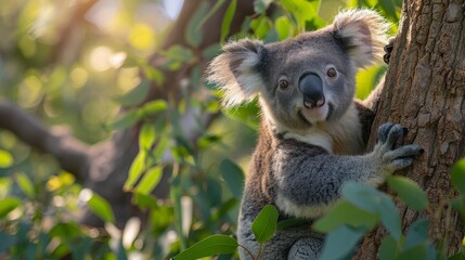 A koala is sitting on a tree branch