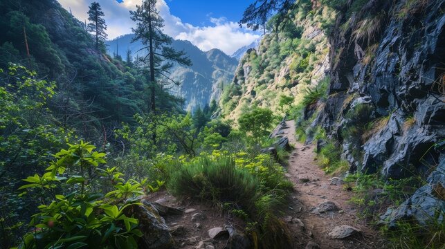 A mountain valley with a path through it