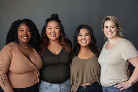 fat women joyful group portrait