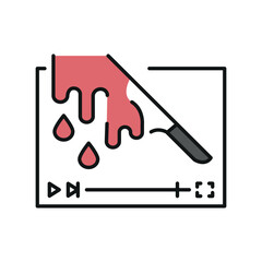 Thriller film genre line black icon.