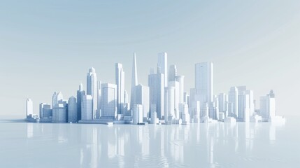 Fototapeta premium Ethereal Cityscape Reflection on Water in Serene Blue Tones