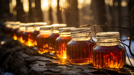 Maple Syrup Season: Write about tapping trees and sweet amber sap. - obrazy, fototapety, plakaty