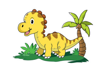 Cartoon dinosaur on island, illustration for kids book