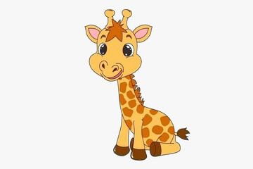 Fototapeta premium Cute cartoon sitting giraffe illustration for kids book