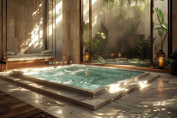 Heated floors and a luxurious, spa-like atmosphere indoors.