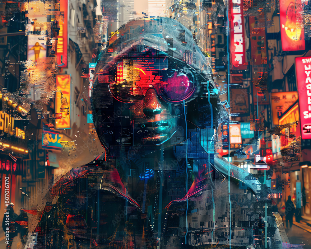 Fototapete craft a digital collage merging cg 3d elements of clandestine agents with photorealistic street art 