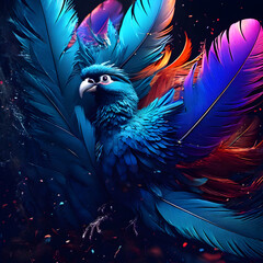 colorful fluffy bird feathers, ai-generatet