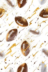 American football pattern seamless graphic design vector illustration, in the style of balls and thunders