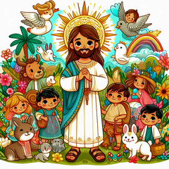 Digital art Cartoon kids illustration of jesus