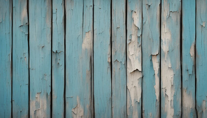 Fototapeta premium Bluish texture of weathered wooden wall with peeling old paint and cracks