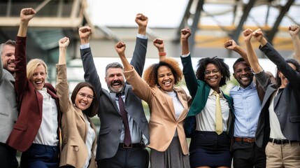 Fototapeta premium Group of people raising arms together