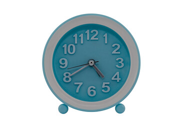 Blue and white alarm clock or alarm wake you up at specified time isolated on transparent background
