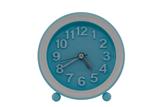 Blue and white alarm clock or alarm wake you up at specified time isolated on transparent background