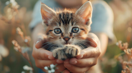 Photo realistic image promoting cat adoption and responsible pet ownership for educational campaign   An enlightening initiative advocating the benefits of adopting cats for a bett