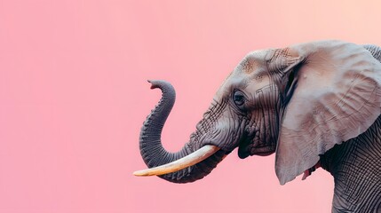 Elephant Side Profile in Pop Art Style on Pink Background