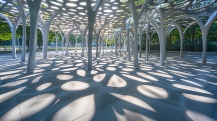 Modern Outdoor Pavilion with Intricate Shadow Patterns