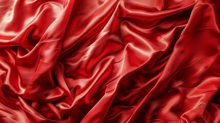   Red fabric with long fold line, close-up against red backdrop