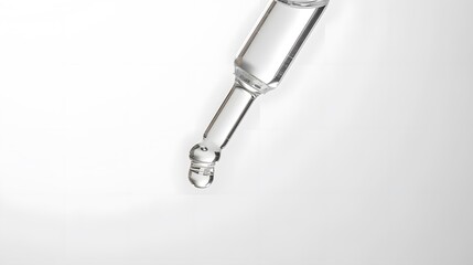 close-up dropper with clear liquid, skin care product concept, oil drop, Clear liquid droplets falling from a dropper that can be used for cosmetic and medical images.