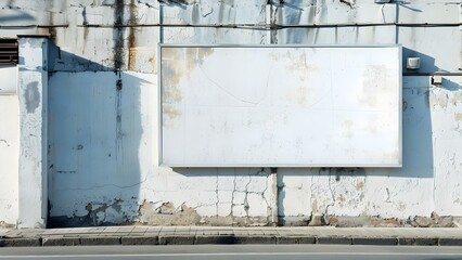 White billboard on building wall for digital advertising in urban setting. Concept Urban Advertising, Digital Billboards, Building Advertisement, City Marketing