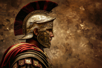 a roman soldier against a textured background
