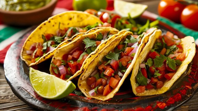 fresh and delicious mexican tacos with pico de gallo, ready to be enjoyed, quesadilla tamale chile relleno pozole menudo