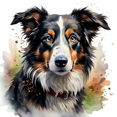 Fototapeta premium Watercolor Portrait of a Border Collie Dog 