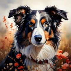 Fototapeta premium Watercolor Portrait of a Border Collie Dog 