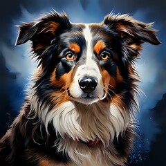 Watercolor Portrait of a Border Collie Dog
