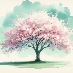 Watercolor painting of a cherry tree