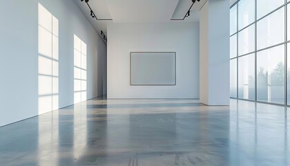 Fototapeta premium An empty gallery room featuring just one artwork against a white wall