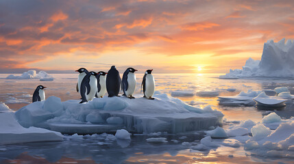 Penguin Huddle: Depict warmth and community in icy landscapes.