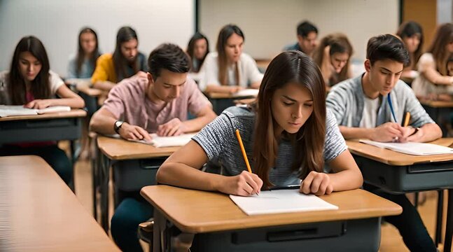 Sch&uuml;ler schreiben Abschlusspr&uuml;fung