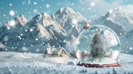 Winter Wonderland: Snowy Mountains and Christmas Snow Globe Landscape