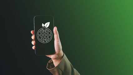 Explore eco-friendly products and sustainable living options on a smartphone screen, promoting...