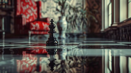 A little silver pawn chess piece standing with the win near a fallen golden queen chess piece on a chessboard on dark background. Leadership, winner,