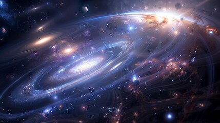 Obraz premium Majestic Cosmic Dance: Galaxies, Stars, and Planetary Orbits