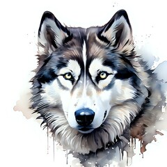 Watercolor Portrait of a husky Dog
