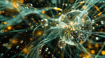 Abstract Quantum Technology Background with Glowing Particles