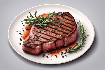 Grilled beef steak product shoot Grilled Medium Rare Steak with Vegetables and Sauce on a Plate.