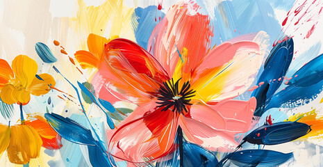 Burst of Summer: Colorful Abstract Flower Art with Dynamic Brush Strokes