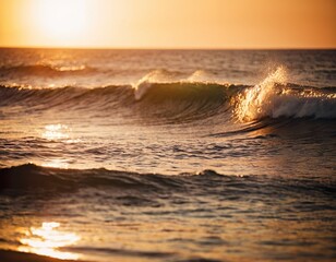 Sunset and waves in ocean