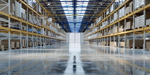 Fototapeta premium Empty warehouse in logistic center.