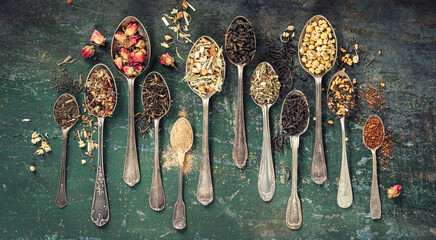 Vintage Spoons of Assorted Dried Tea Leaves