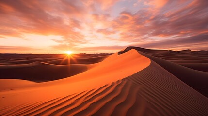 Sunset over sand dunes in Erg Chebbi, Morocco